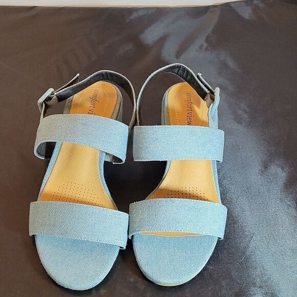 BRAND NEW COMFORTVIEW ANKLE STRAP OPEN TOES  BLUE JEAN MATERIALS SANDAL - Picture 6 of 16